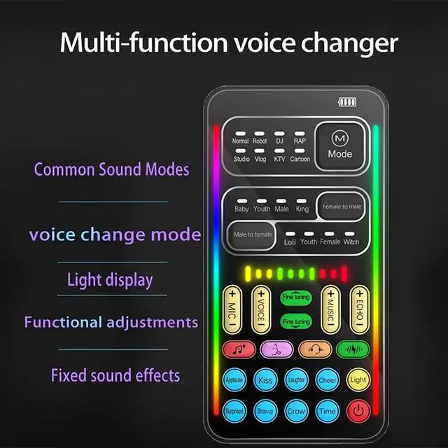 Alt view image 3 of 7 - Portable Voice Changer Sound Card & Sound Effect Board Set 16 Built-in Effects, Real-Time Modulation, with Mic and Monitoring Headphones, Compatible with PS5/PS4/Xbox One/S/X/PC/Laptop/Phone