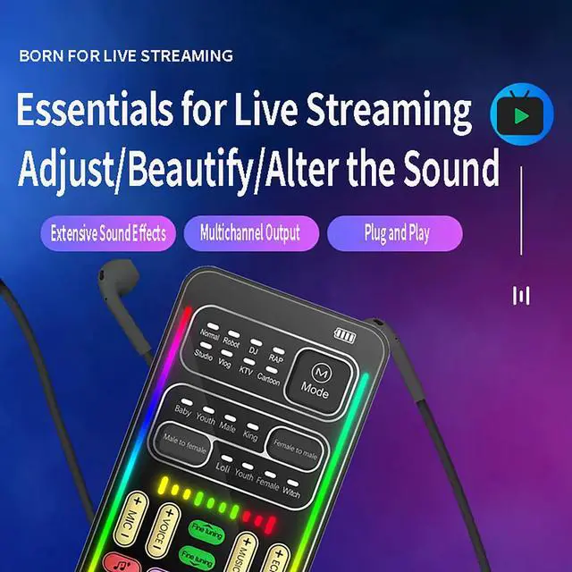 Alt view image 5 of 7 - Portable Voice Changer Sound Card & Sound Effect Board Set 16 Built-in Effects, Real-Time Modulation, with Mic and Monitoring Headphones, Compatible with PS5/PS4/Xbox One/S/X/PC/Laptop/Phone