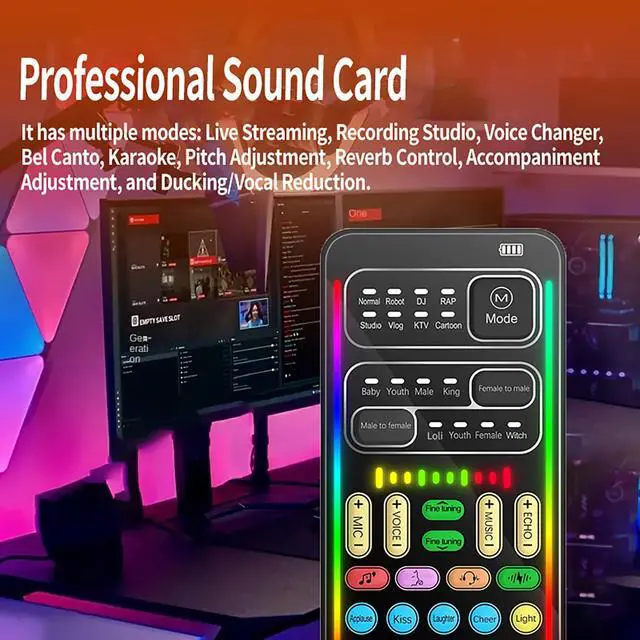 Alt view image 6 of 7 - Portable Voice Changer Sound Card & Sound Effect Board Set 16 Built-in Effects, Real-Time Modulation, with Mic and Monitoring Headphones, Compatible with PS5/PS4/Xbox One/S/X/PC/Laptop/Phone