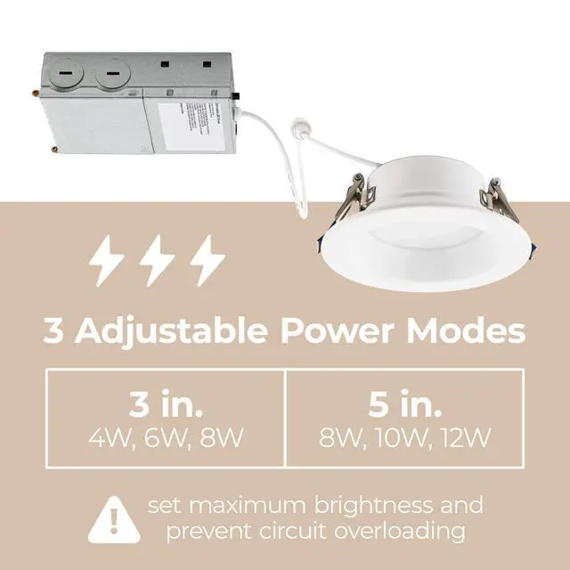 Alt view image 5 of 7 - Builder Essential 3in 550 Lumens Round LED Recessed Light and Housing for Remodel or New Construction with Regressed Trim 3-Power Modes 4W-6W-8W, 5-CCT 2700-3000-3500-4000-5000K in White IC-Rated