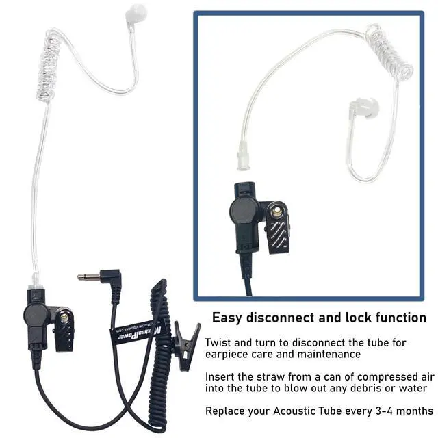 Alt view image 5 of 6 - RHF 617-1N 3.5mm RECEIVER/LISTEN ONLY Surveillance Headset Earpiece with Clear Acoustic Coil Tube Earbud Audio Kit For Two-Way Radios, Transceivers and Radio Speaker Mics Jacks , Black