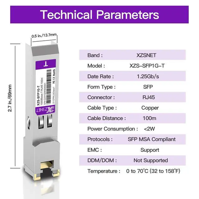 Alt view image 5 of 7 - 1000BASE-T SFP Transceiver, SFP to RJ45, 1.25G Copper SFP to Ethernet Module Compatible with Cisco GLC-T/SFP-GE-T, Ubiquiti UniFi UF-RJ45-1G, Mikrotik, Meraki, Netgear, D-Link and More, 1 Pack