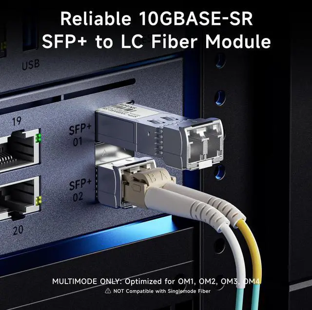 Alt view image 2 of 7 - 2-Pack 10GBASE-SR SFP+ to LC Multimode 10G Fiber Transceiver Module, 10G, MMP Fiber, Up to 300m, for Cisco, Ubiquiti, TP-Link, D-Link, MikroTik, Netgear, Supermicro, HPE Aruba