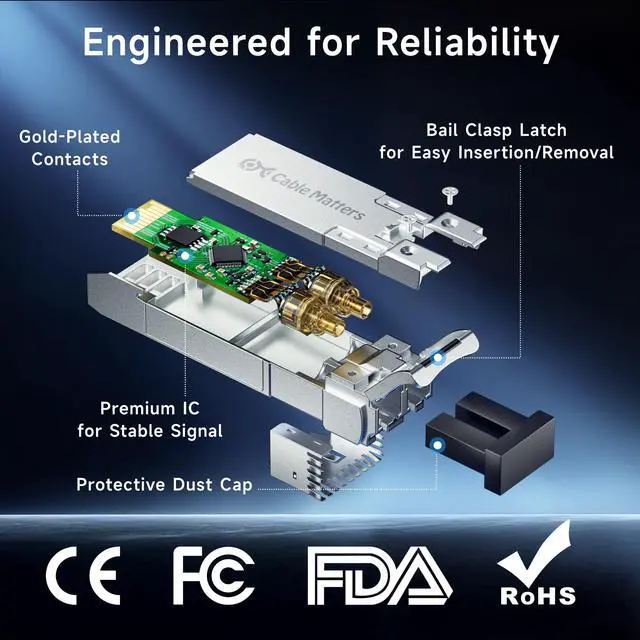 Alt view image 6 of 7 - 2-Pack 10GBASE-SR SFP+ to LC Multimode 10G Fiber Transceiver Module, 10G, MMP Fiber, Up to 300m, for Cisco, Ubiquiti, TP-Link, D-Link, MikroTik, Netgear, Supermicro, HPE Aruba