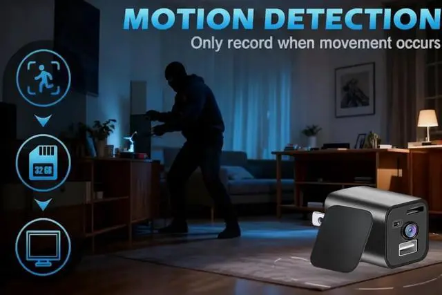 Alt view image 4 of 7 - Smart Small Hidden Camera - Full HD 1080P Hidden Security Cameras with Motion Detection Loop Recording, Mini Nanny Cam with 32GB for Home/Baby/Pet/Nanny, No WiFi Needed, No Audio