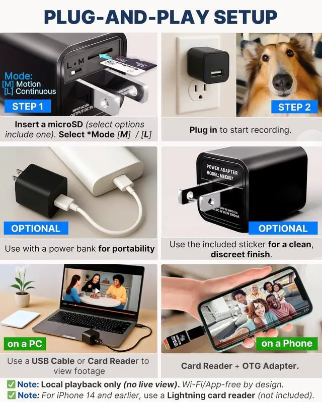 Alt view image 4 of 6 - 1080p Dome Cam, Motion Detection, microSD Slot, Easy Setup, App-Free, No Live View-Data Protected, Video-Only - Plug-in Premium Reliable Pet Camera for Pet Nanny Use, with 64GB Card