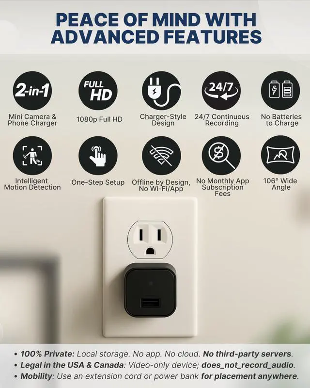 Alt view image 3 of 6 - 1080p Dome Cam, Motion Detection, microSD Slot, Easy Setup, App-Free, No Live View-Data Protected, Video-Only - Plug-in Premium Reliable Pet Camera for Pet Nanny Use, with 64GB Card