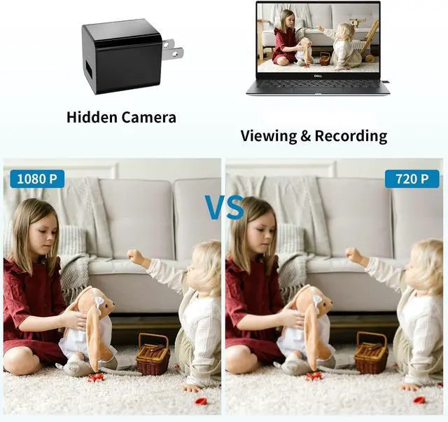 Alt view image 2 of 6 - Hidden Camera Charger, Mini Full HD 1080P Spy Camera Charger, Nanny Cam with 32GB Micro SD Card, Indoor Security Camera Baby Monitor Surveillance