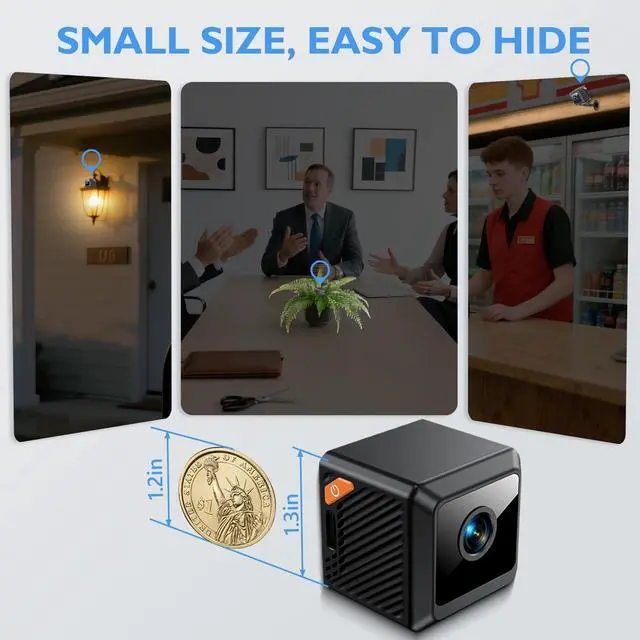 Alt view image 3 of 7 - Mini Hidden Camera, Wireless WiFi/No WiFi Nanny Cam Security with Strong Adsorption, Motion Detection, Night Vision, Cloud & SD Storage, App Control for Home Baby Pet Office