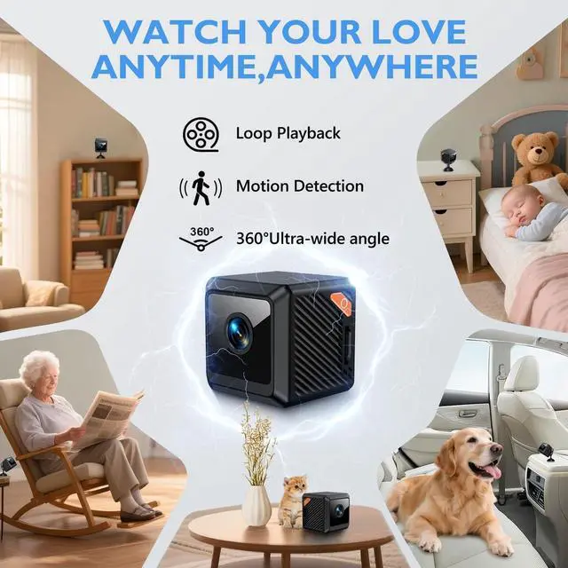 Alt view image 5 of 7 - Mini Hidden Camera, Wireless WiFi/No WiFi Nanny Cam Security with Strong Adsorption, Motion Detection, Night Vision, Cloud & SD Storage, App Control for Home Baby Pet Office