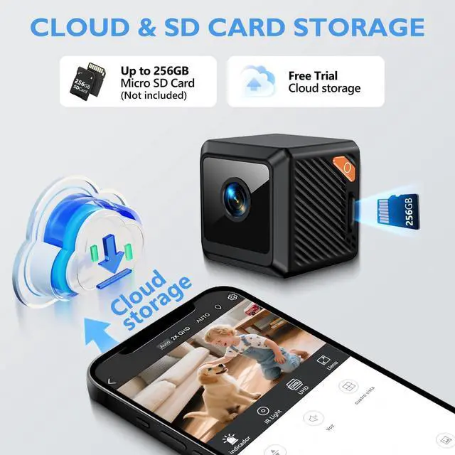 Alt view image 7 of 7 - Mini Hidden Camera, Wireless WiFi/No WiFi Nanny Cam Security with Strong Adsorption, Motion Detection, Night Vision, Cloud & SD Storage, App Control for Home Baby Pet Office