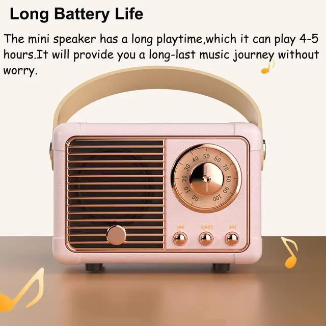 Alt view image 4 of 7 - Retro Bluetooth Speaker, Portable Wireless Speaker with Crystal Clear Stereo Sound Rich Bass, Best Birthday Gifts Ideas for Women Teenage (Pink)