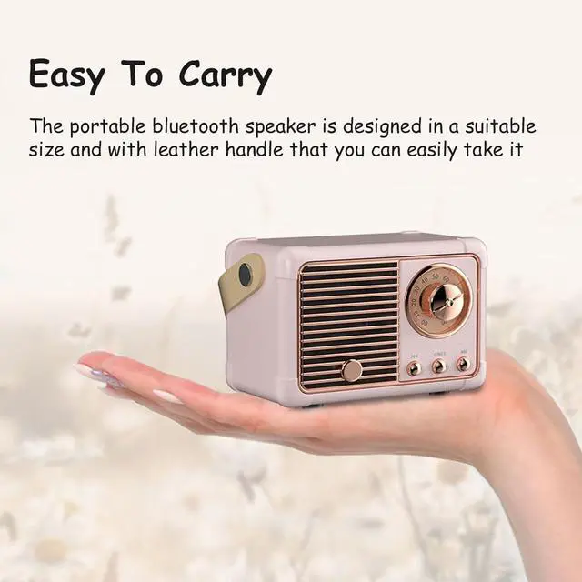 Alt view image 5 of 7 - Retro Bluetooth Speaker, Portable Wireless Speaker with Crystal Clear Stereo Sound Rich Bass, Best Birthday Gifts Ideas for Women Teenage (Pink)