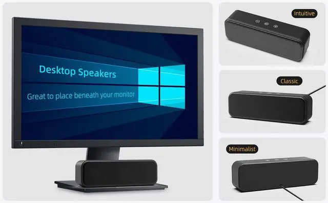 Alt view image 5 of 7 - Computer Speakers for Desktop PC Laptop, Wired, USB Plug-in, External Speakers for Monitor, Small Computer Sound bar for PC, Loud Speaker with Deep Bass, Touch Control, Built-in USB-C to USB Adapter