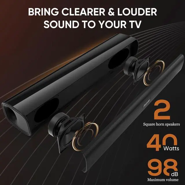 Alt view image 3 of 6 - Sound Bar,17 inch Sound Bar for Smart TV with Bluetooth 5.3/Optical/AUX Connection, Soundbar for TV/PC/Gaming/Projectors,Wall Mountable & Ultra Compact Design