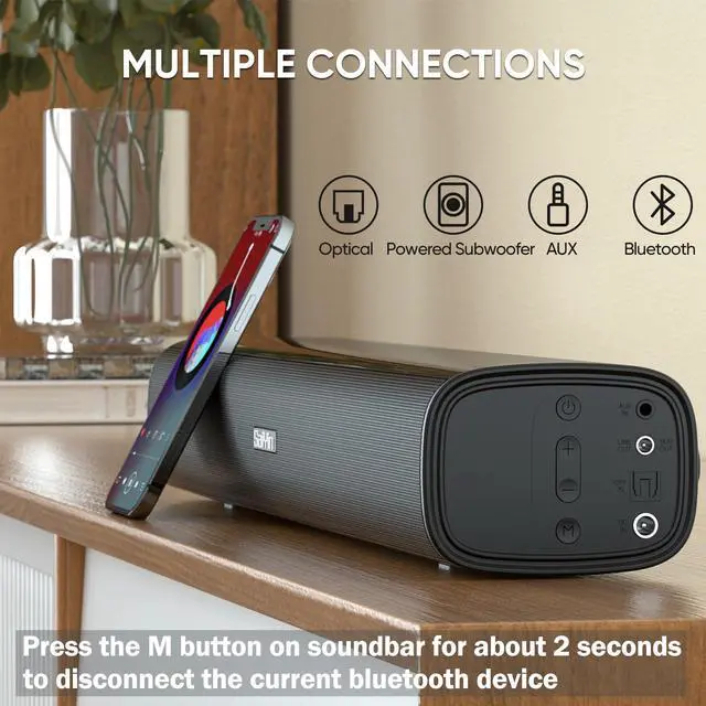 Alt view image 5 of 6 - Sound Bar,17 inch Sound Bar for Smart TV with Bluetooth 5.3/Optical/AUX Connection, Soundbar for TV/PC/Gaming/Projectors,Wall Mountable & Ultra Compact Design