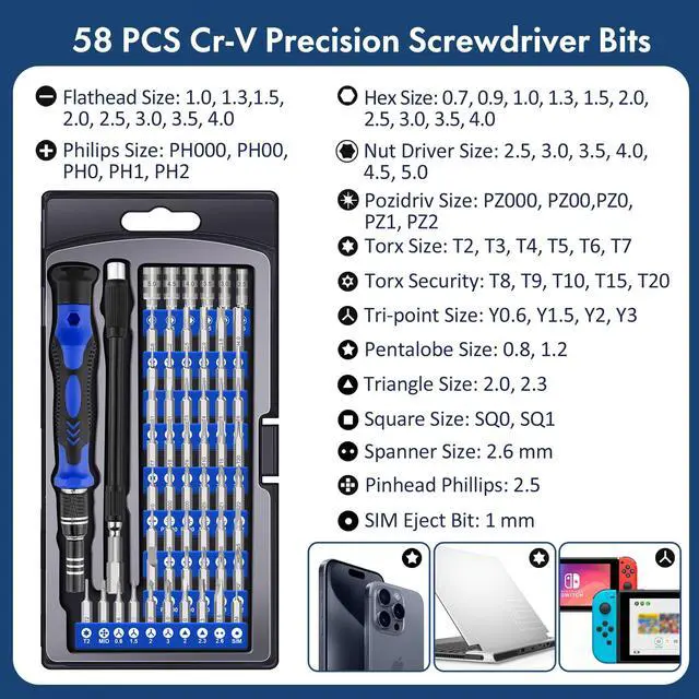 Alt view image 2 of 7 - 82 in 1 Precision Screwdriver Set, Magnetic Electronics Repair Tool Kit with Flexible Shaft and Extension Rod, Compatible for PC, Laptop, iPhone, PS4, PS5, Xbox, Camera, Computer, Tablet