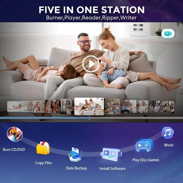 Alt view image 2 of 7 - External DVD Drive USB 3.0 Type-C Portable CD DVD Player for Laptop +/-RW Disk Drive CD ROM Burner Writer CD/DVD Burner Reader Compatible with Desktop Windows Linux OS Apple MacBook