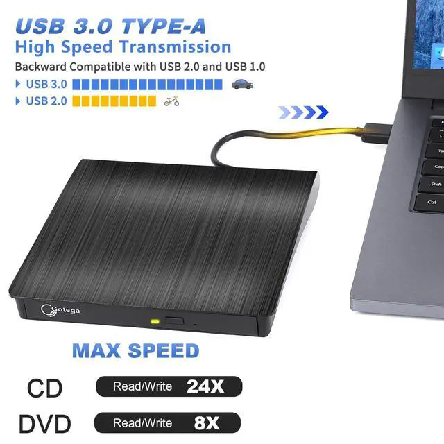 Alt view image 2 of 7 - External DVD Drive, USB 3.0 Portable +/-RW, DVD Player for CD ROM Burner Compatible with Laptop Desktop PC Windows Linux OS Apple Mac Black