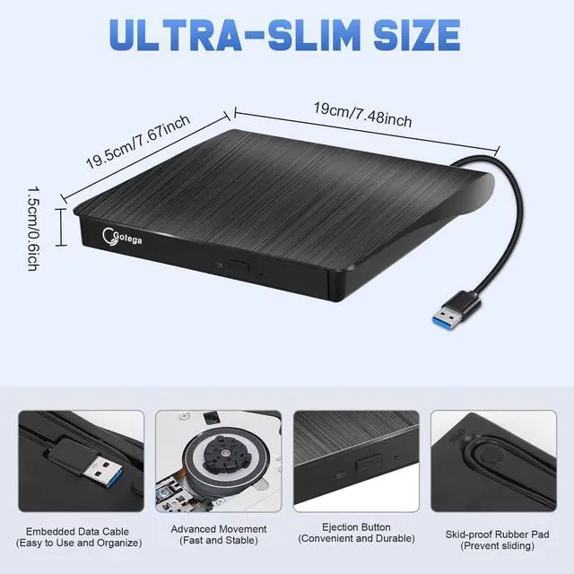 Alt view image 5 of 7 - External DVD Drive, USB 3.0 Portable +/-RW, DVD Player for CD ROM Burner Compatible with Laptop Desktop PC Windows Linux OS Apple Mac Black