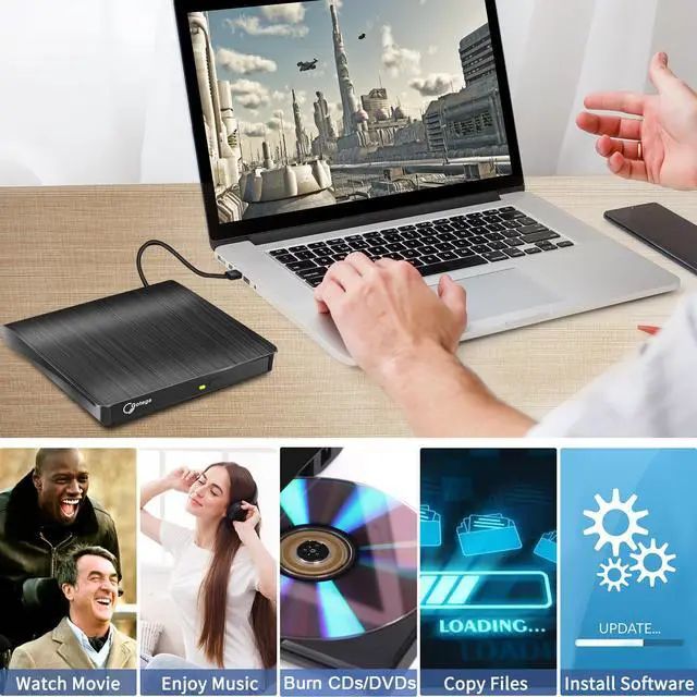 Alt view image 6 of 7 - External DVD Drive, USB 3.0 Portable +/-RW, DVD Player for CD ROM Burner Compatible with Laptop Desktop PC Windows Linux OS Apple Mac Black