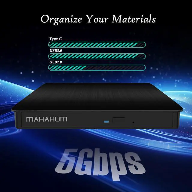 Alt view image 2 of 7 - External CD/DVD +/-RW Drive for Laptop, USB 3.0 & USB-C Portable CD DVD Writer Burner Reader, Ultra-Slim External DVD Drive Compatible with PC, MacBook Pro/Air, Windows 11/10/8/7, Linux(Black)