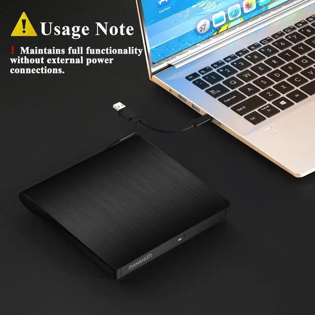 Alt view image 7 of 7 - External CD/DVD +/-RW Drive for Laptop, USB 3.0 & USB-C Portable CD DVD Writer Burner Reader, Ultra-Slim External DVD Drive Compatible with PC, MacBook Pro/Air, Windows 11/10/8/7, Linux(Black)