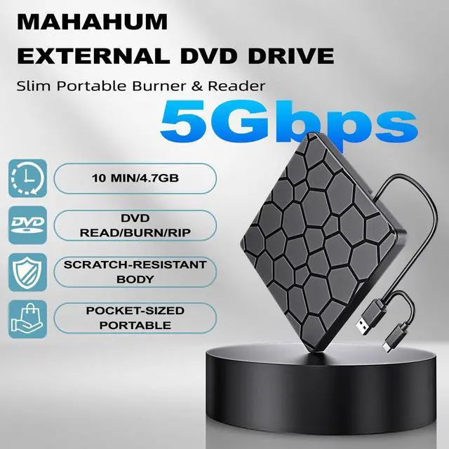 Alt view image 4 of 7 - External CD/DVD Drive for Laptop PC, USB 3.0 & Type-C DVD Burner,Ultra-Slim CD Player/Reader Portable Plug and Play Optical Drive Compatible with Windows 11/10/8, Linux, Mac OS MacBook Pro/Air