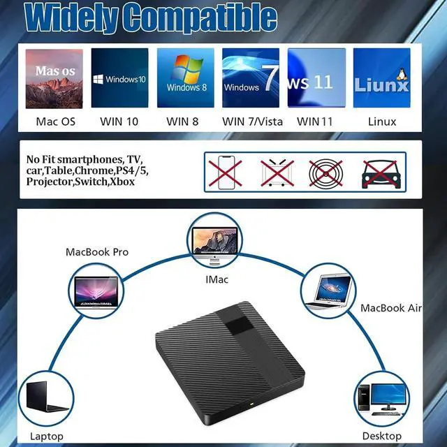 Alt view image 5 of 7 - External Blu-ray Drives DVD/CD/BD Burner For Laptop USB 3.0 Portable BD CD DVD Reader Writer Player 3D Optical Drive Disc Duplicators Compatible with Laptop Desktop PC Windows Mac Pro MacBook Linux