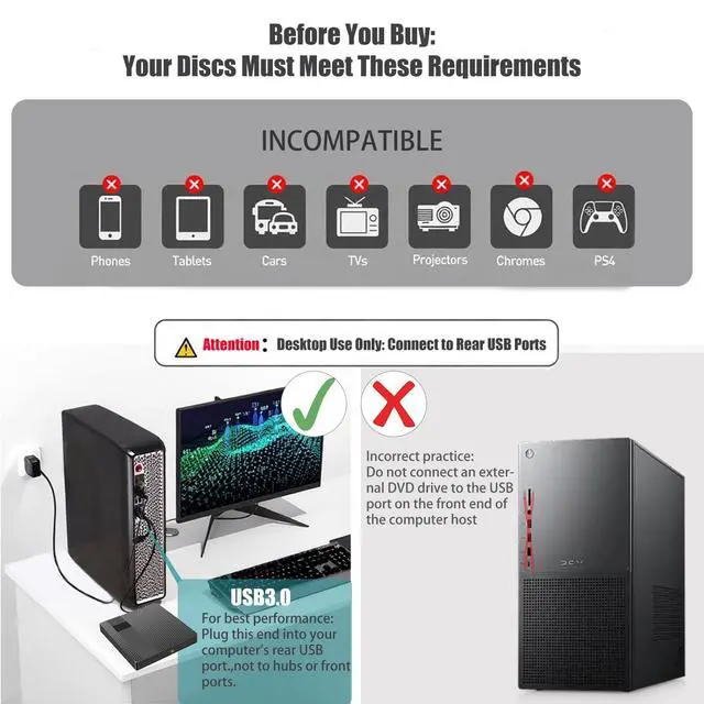 Alt view image 7 of 7 - External Blu-ray Drives DVD/CD/BD Burner For Laptop USB 3.0 Portable BD CD DVD Reader Writer Player 3D Optical Drive Disc Duplicators Compatible with Laptop Desktop PC Windows Mac Pro MacBook Linux