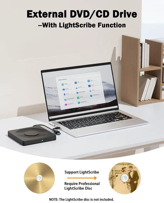 Alt view image 2 of 7 - 5 in 1 External DVD Player For Laptop with LightScribe DVD Burner CD Rom External CD/DVD Drive For PC Usb 3.0 External DVD Drive, DVD Reader Disc Player Fit for Windows XP/7/8/10/11 Mac Laptop Desktop