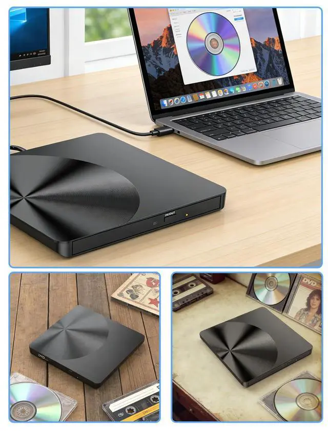 Alt view image 6 of 7 - Portable External CD/DVD Drive, USB 3.0 & USB C Burner +/-RW RW Burner CD ROM Reader Writer Disk Duplicator Optical Drive for Laptop Desktop PC Windows 11/10/8/7 Apple Mac Pro MacBook Mac Linux