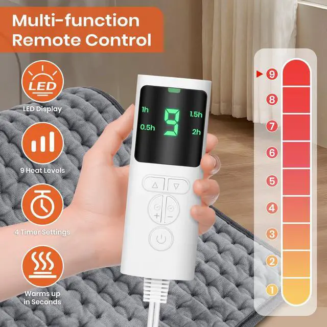 Alt view image 2 of 6 - Heating Pad for Back Pain Relief, Heating Pads for Period Cramps with 9 Heat Settings & 4 Timers Auto-off, Machine Washable, Dry & Moist Heat, Soft Electric Heating Pad for Sore Muscles,Gift,12''×24''