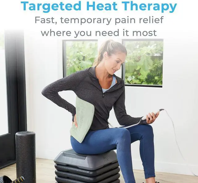 Alt view image 2 of 7 - PureRelief XL Heating Pad - 12" x 24" Electric Heating Pad for Back Pain & Cramps, 6 Heat Settings, FSA/HSA Eligible, Soft Machine Wash Fabric, Auto-Off & Moist Heat (Zen Green)