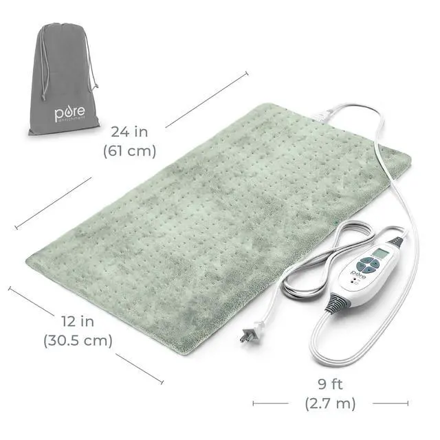 Alt view image 7 of 7 - PureRelief XL Heating Pad - 12" x 24" Electric Heating Pad for Back Pain & Cramps, 6 Heat Settings, FSA/HSA Eligible, Soft Machine Wash Fabric, Auto-Off & Moist Heat (Zen Green)