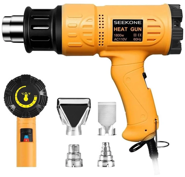 Main image of 1800W Heat Gun Variable Temp 122-1202 for Crafts, Shrink Wrap | Fast Heating 122-1202, Dual Airflow, Overheat Protection, 4 Nozzles for Shrink Tubing, Paint Removal and 3D Printing