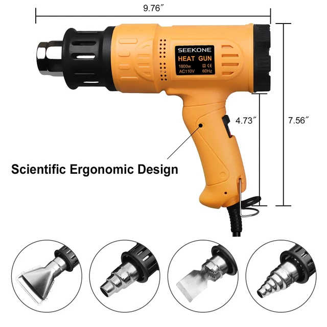 Alt view image 4 of 7 - 1800W Heat Gun Variable Temp 122-1202 for Crafts, Shrink Wrap | Fast Heating 122-1202, Dual Airflow, Overheat Protection, 4 Nozzles for Shrink Tubing, Paint Removal and 3D Printing