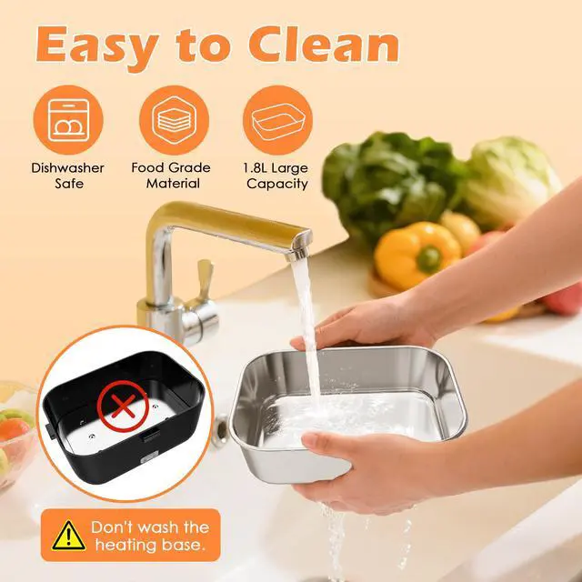 Alt view image 5 of 7 - Electric-Lunch-Box-Heated-Food-Warmer 100W Heating Lunchbox for Adults 1.8L Portable Food Heater for Work/Car, 12V/24V/110-230V Lonchera Eléctrica Portátil with Fork Spoon (Black)