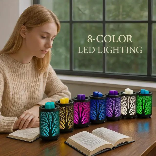 Alt view image 2 of 7 - Electric Wax Melt Warmer PTC Heating Plate with 7 Colors LED Changing Light Wax Warmer Fragrance Warmer for Home Office Gifts & Decor(Black Forest)