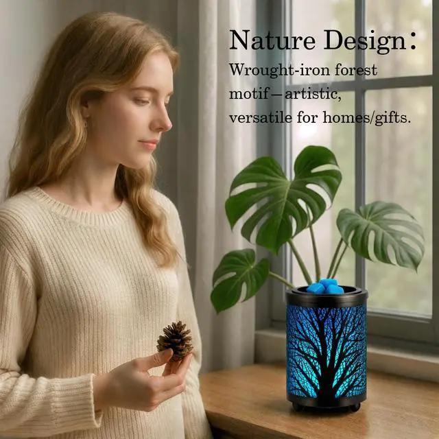 Alt view image 3 of 7 - Electric Wax Melt Warmer PTC Heating Plate with 7 Colors LED Changing Light Wax Warmer Fragrance Warmer for Home Office Gifts & Decor(Black Forest)