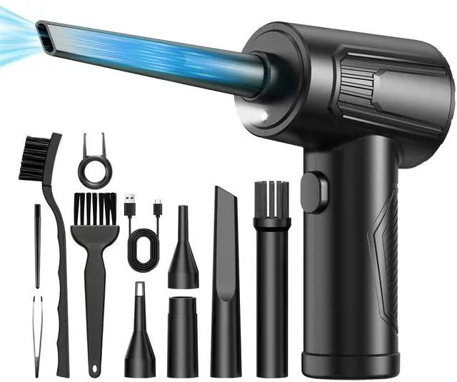 Main image of 11-in-1 Compressed Air Duster-3-Gear Adjustable 120000 RPM Electric Air Duster with LED Light, Reusable no Canned Keyboard Cleaner for Office, 9000mAh Cordless Air Duster for Computer/Car/Home (Black)