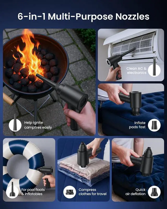 Alt view image 5 of 7 - Electric Air Duster 150000RPM Powerful Compressed Air Duster with LED Light, 3 Gears, 7500mAh Battery & Fast Charging, Rechargeable Air Blower for Computer, Keyboard, PC, Car, House & Outdoor