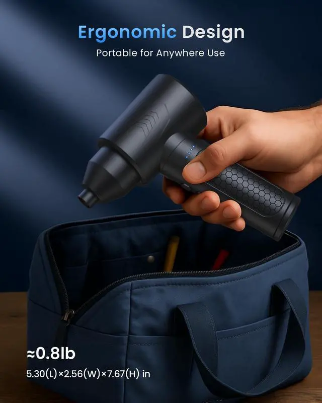 Alt view image 7 of 7 - Electric Air Duster 150000RPM Powerful Compressed Air Duster with LED Light, 3 Gears, 7500mAh Battery & Fast Charging, Rechargeable Air Blower for Computer, Keyboard, PC, Car, House & Outdoor