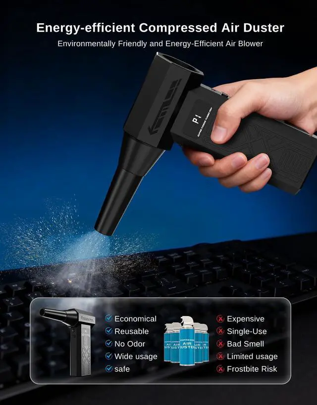 Alt view image 5 of 7 - Compressed Air Duster - Rechargeable Electric Air Blower for Keyboard,Camera,PC Vents,Car Interiors & Home,Outdoor Dusting - 280,000 RPM,5 Nozzles,4 Speeds,Fast Charging
