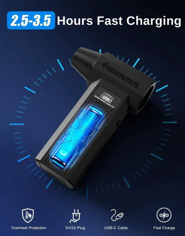 Alt view image 7 of 7 - Compressed Air Duster - Rechargeable Electric Air Blower for Keyboard,Camera,PC Vents,Car Interiors & Home,Outdoor Dusting - 280,000 RPM,5 Nozzles,4 Speeds,Fast Charging