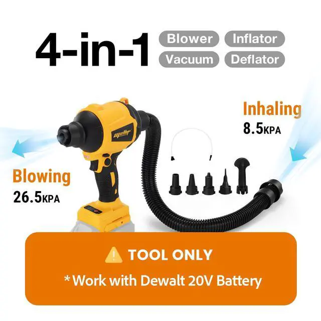Alt view image 3 of 7 - Cordless Compressed Air Duster & Blower Compatible with DeWalt 20V MAX Battery (Tool Only), Brushless Motor, 3-Speed Adjustable, 50,000 RPM, LED Light, Portable Inflatable Pump for Cleaning, Camping