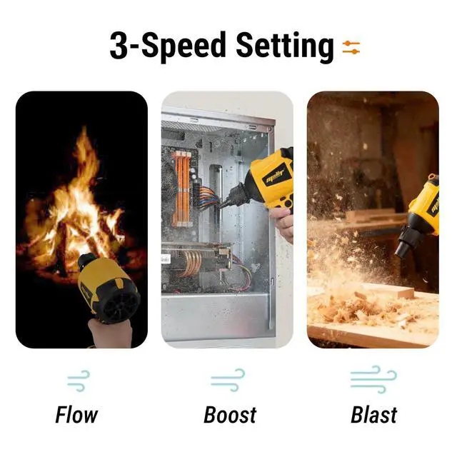 Alt view image 7 of 7 - Cordless Compressed Air Duster & Blower Compatible with DeWalt 20V MAX Battery (Tool Only), Brushless Motor, 3-Speed Adjustable, 50,000 RPM, LED Light, Portable Inflatable Pump for Cleaning, Camping