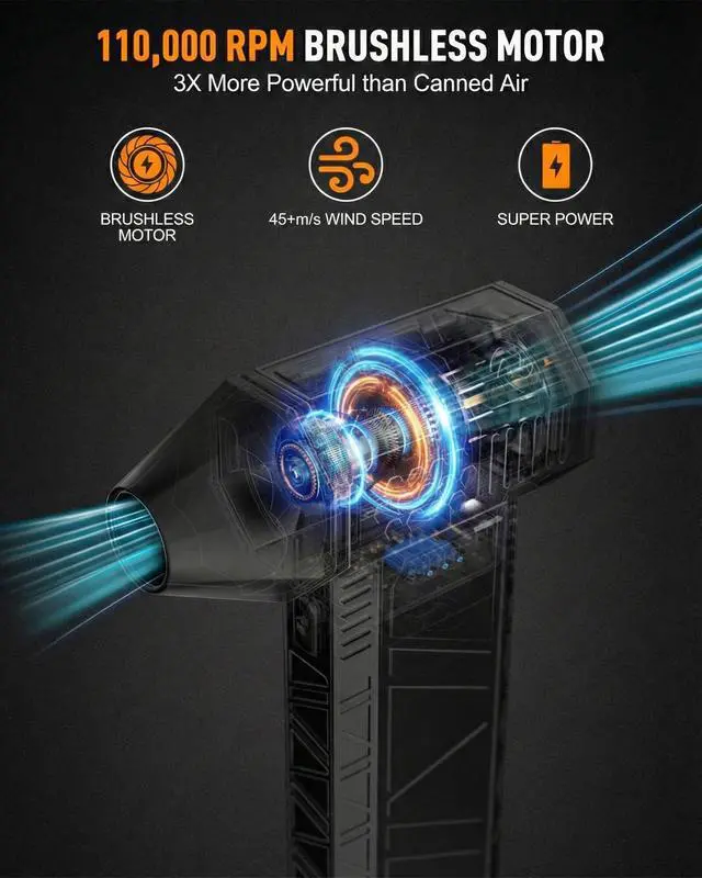 Alt view image 3 of 7 - X3MINI Compressed Air Duster 110,000RPM Electric Air Duster & Mini Blower, 3-Gear Cordless Air Duster for PC Cleaning Kit, Keyboard, Car & Home Air Duster Rechargeable Computer Cleaner