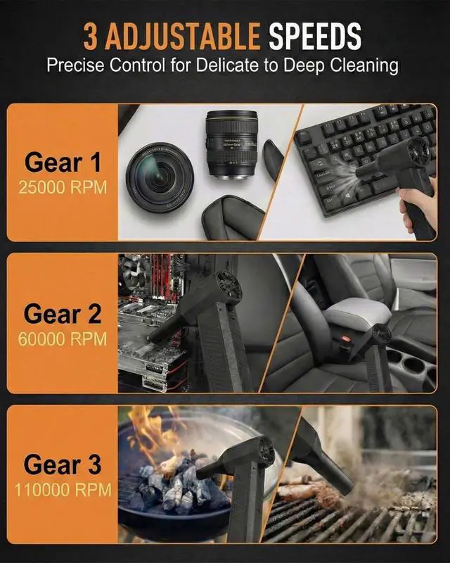 Alt view image 4 of 7 - X3MINI Compressed Air Duster 110,000RPM Electric Air Duster & Mini Blower, 3-Gear Cordless Air Duster for PC Cleaning Kit, Keyboard, Car & Home Air Duster Rechargeable Computer Cleaner