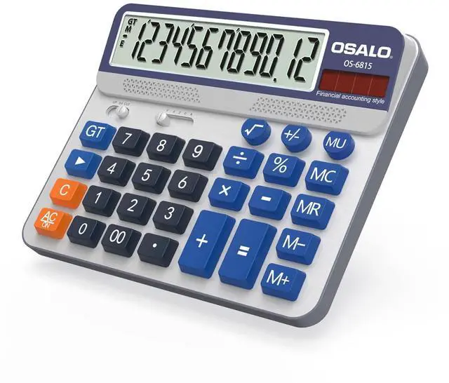 Main image of Desktop Calculator Extra Large 5-Inch LCD Display 12-Digit Big Number Accounting Calculator with Giant Response Button, Battery & Solar Powered, Perfect for Office Business Home Daily Use(OS-6815)